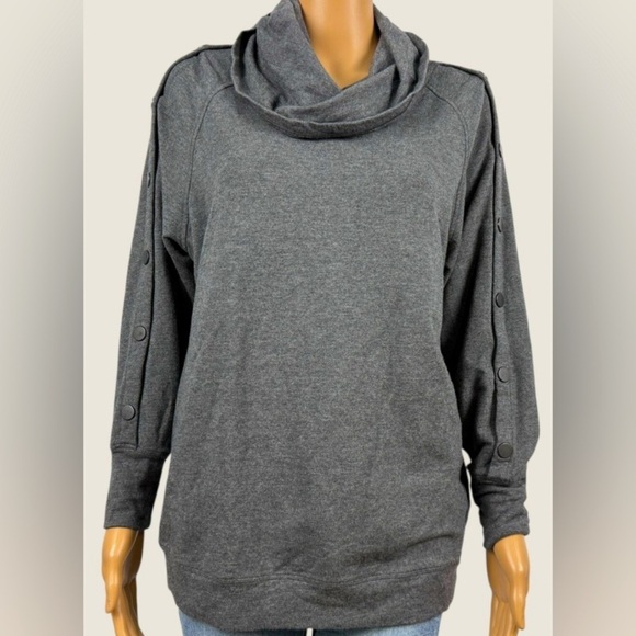 Cabi 3871 Cowl Snap Sleeve Convertible Charcoal Pullover Oversized Sweatshirt - Picture 2 of 12